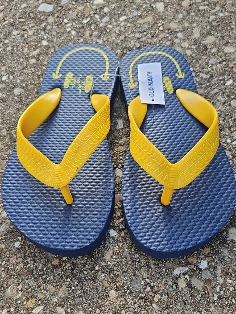 Old Navy Navy Blue Yellow Beach Flip Flops Classic Sandals 10-11 Toddler